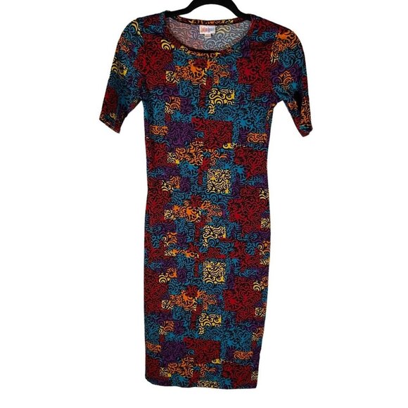 LuLaRoe JULIA Dress Size XXS Geometric Casual Colorblock Multicolor Bodycon - Picture 1 of 7